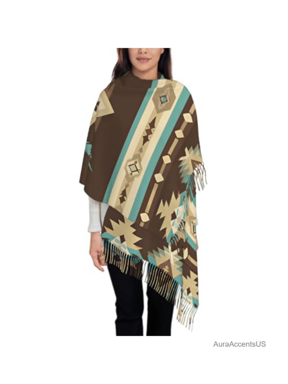 Oversize Scarf for Women Tartan Plaid Faux Cashmere Tassel Scarf Shawl Wrap